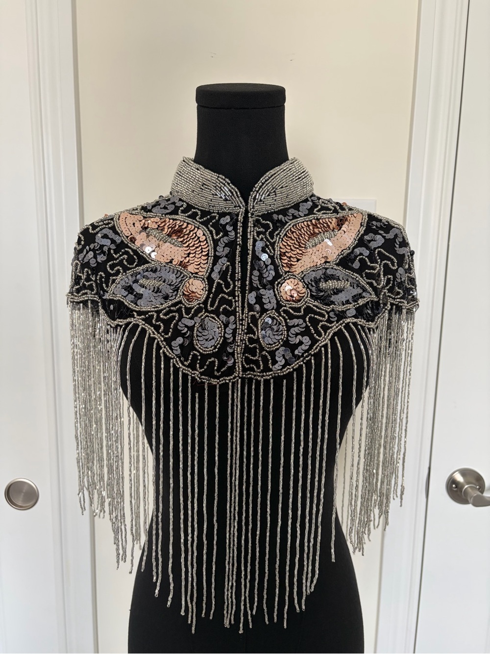 Handmade Beaded Silver Fringe Butterfly Capelet | One Size